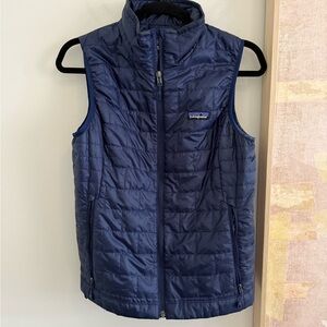 Patagonia Navy Blue Puffer Vest with Logo Patch